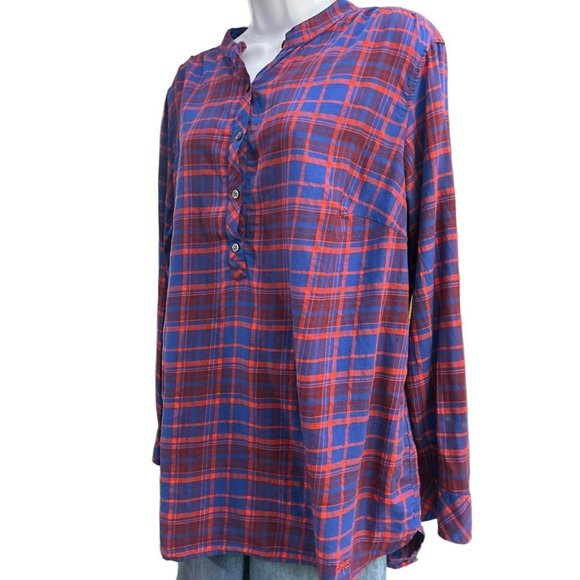 Talbot's Women's Red Blue Plaid Long Adjustable Sleeve Plus Size Blouse Size 1X - Picture 2 of 4